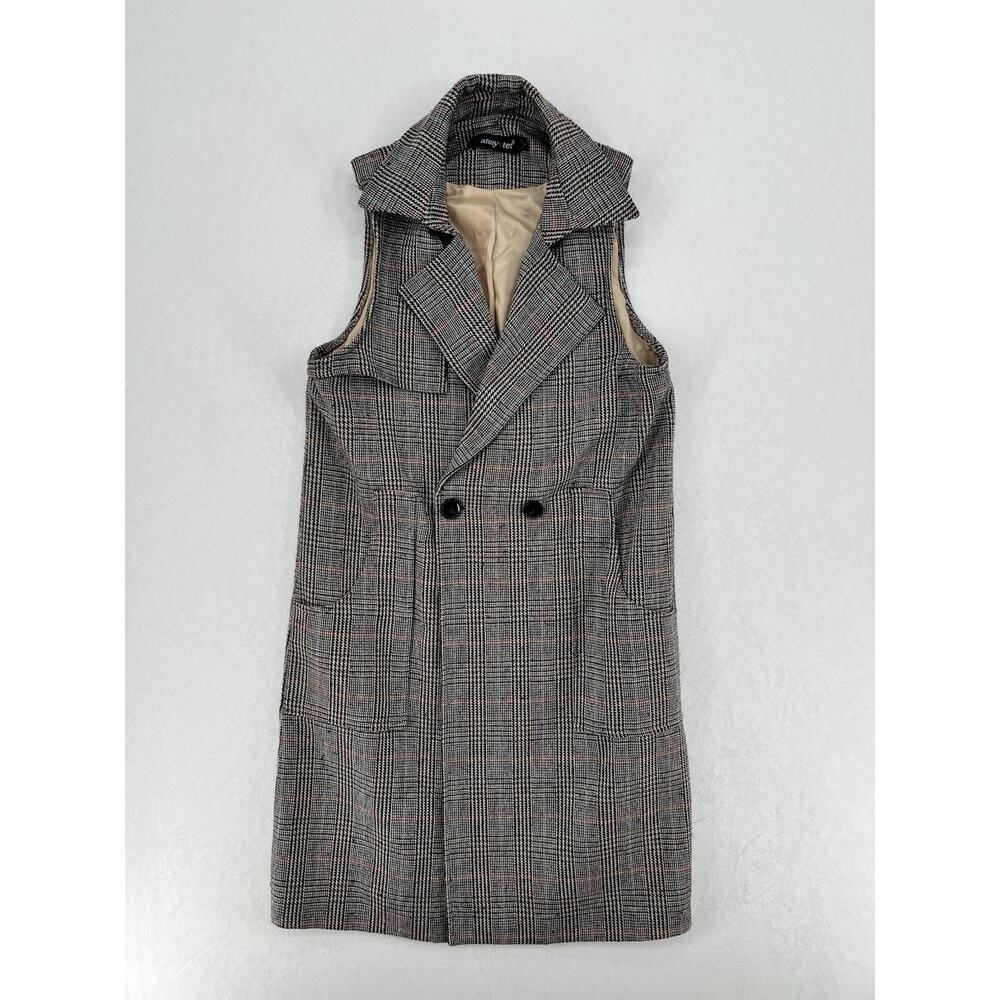 Vannyster Plaid Sleeveless Trench Vest Size 7 Double Breasted Longline Jacket Co